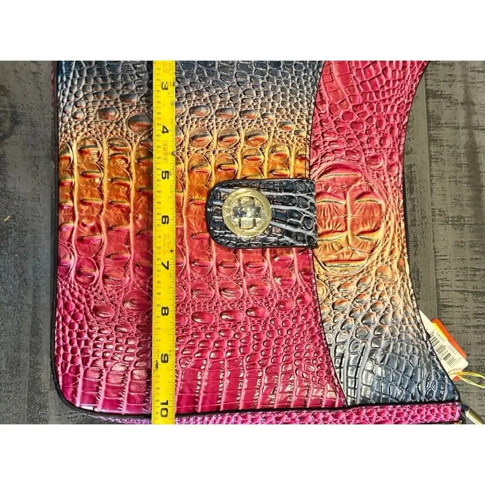 Gradient Rainbow Faux Crocodile Crossbody Bag & Coin Purse Set Ombre Vegan EUC